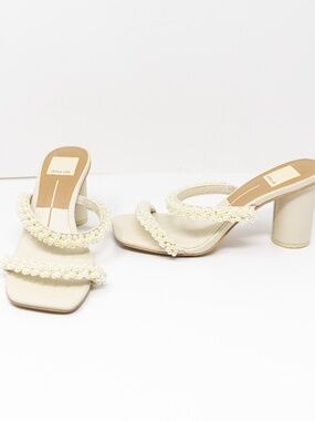 Dolce Vita Nolah Faux Pearl Beaded Embellished Heel Sandals Shoes White Stella